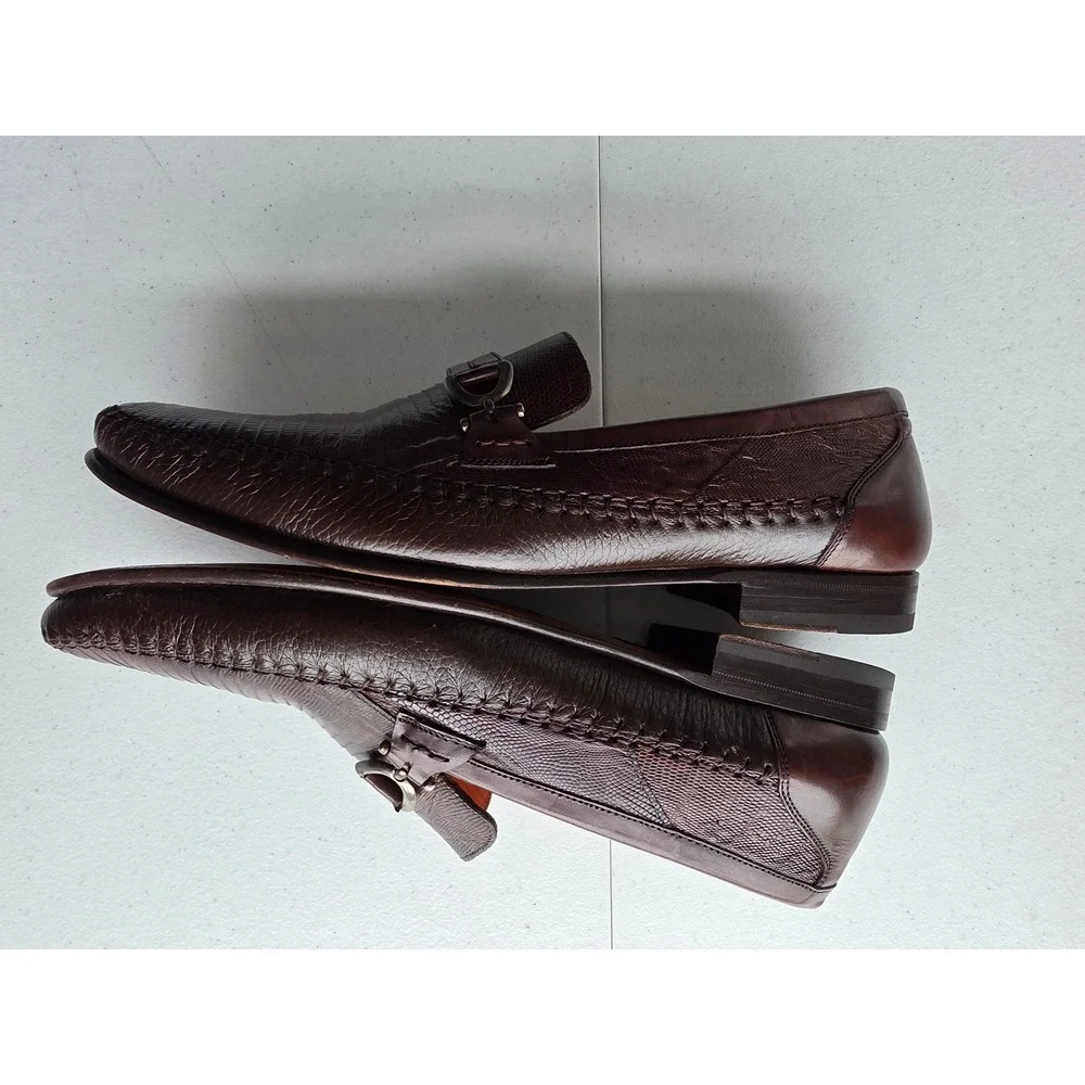 Mezlan Genuine Lizard Leather Loafers Brown Made in Spain 10M Slip-on Shoes